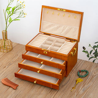 Buddha Gift Retro Solid Wood Jewelry Box Four-Layer Wooden Jewelry Storage Box