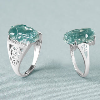 Buddha Gift 925 Sterling Silver Fengshui Wealth Prosperity Jade PiXiu Luck Ring