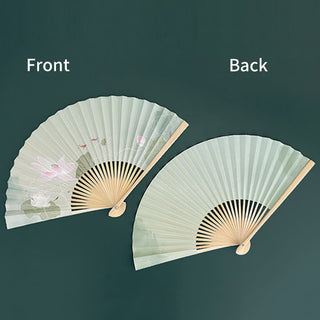 Buddha Gift Lotus Flowers Leaf Koi Fish Handheld Paper Bamboo Folding Fan