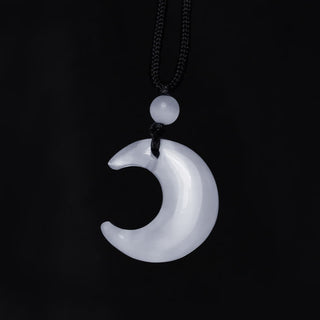 Buddha Gift Natural Silver Sheen Obsidian Selenite Crystal Crescent Moon Yin Yang Couple Protection Necklace Pendant