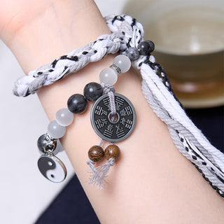 Buddha Gift Black Glitter Stone Cat's Eye Yin Yang Mountain Ghosts Spend Money Power Double Layer Rope Bracelet