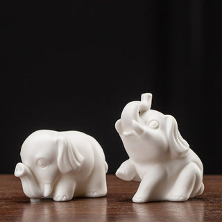 Buddha Gift Small Elephant Statue White Porcelain Ceramic Strength Home Desk Decoration