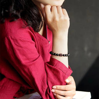 Buddha Gift Natural Gold Sheen Obsidian Rainbow Obsidian Om Mani Padme Hum Fu Character Healing Bracelet