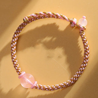 Buddha Gift Handmade Red Agate Amethyst Golden Rutilated Quartz Pink Crystal Bead Calm Braided Bracelet
