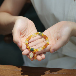 Buddha Gift Natural Golden Silk Jade Gourd Wealth Charm Bracelet