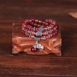 Buddha Gift Natural Watermelon Tourmaline PiXiu Elephant Positive Triple Wrap Bracelet