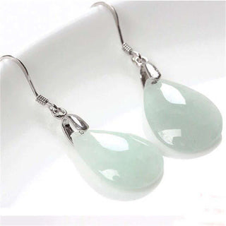Buddha Gift 925 Sterling Silver Jade Water Drop Luck Dangle Earrings