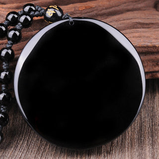 Buddha Gift Bagua Dragon Phoenix Obsidian Fulfilment Pendant Necklace
