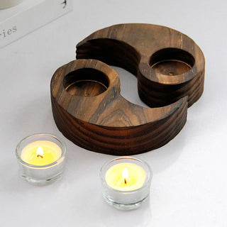 Buddha Gift Yin Yang Wood Candle Holder Meditation Rituals Use Items