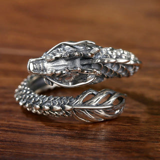Buddha Gift 925 Sterling Silver Vintage Dragon Success Protection Strength Adjustable Ring