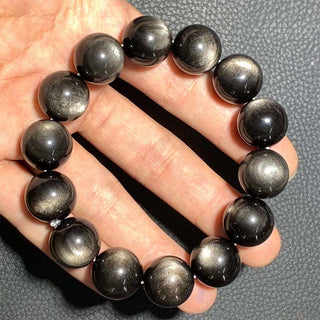 Buddha Gift Natural Silver Sheen Obsidian Soothing Protection Bracelet