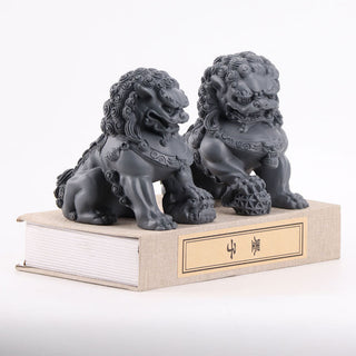 Buddha Gift 2Pcs Lion Statue Courage Strength Resin Home Office Decoration