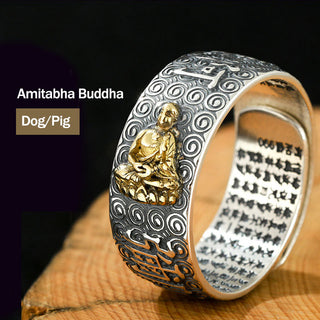 Buddha Gift Chinese Zodiac Natal Buddha Wealth Luck Adjustable Ring