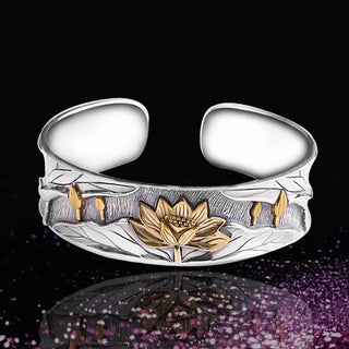 Buddha Gift 925 Sterling Silver Lotus Flower Calm Bracelet Adjustable Bangle