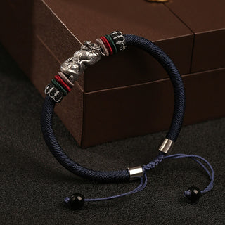 Buddha Gift Handmade 925 Sterling Silver Year Of The Dragon Auspicious Dragon Luck Rope Bracelet