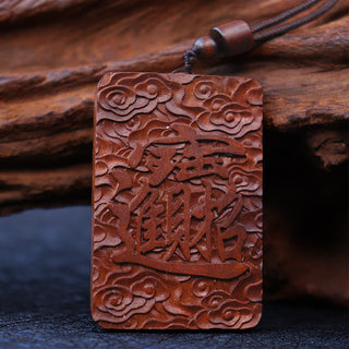 Buddha Gift Natural Lightning Struck Jujube Wood PiXiu Copper Coin Good Fortune Necklace Pendant