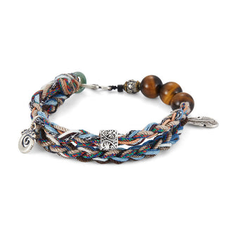 Buddha Gift 925 Sterling Silver Tiger's Eye Colorful Cotton Rope Handmade Willpower Bracelet