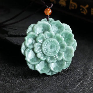 Buddha Gift Lotus Pattern Jade Luck Prosperity Necklace Pendant