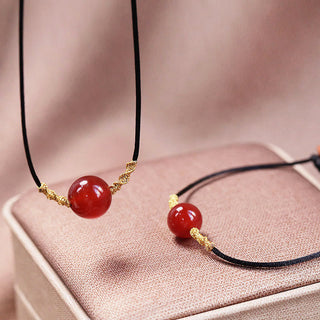 Buddha Gift Natural Red Agate Chalcedony Self-acceptance Confidence String Bead Bracelet Necklace Pendant