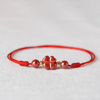 Buddha Gift Four Leaf Clover Cinnabar Blessing Calm String Bracelet Anklet