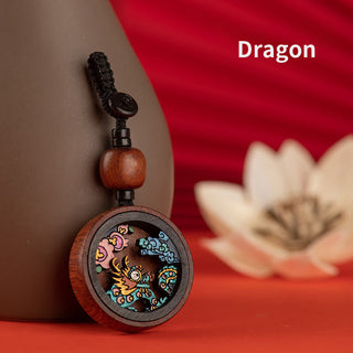 Buddha Gift Year Of The Dragon Hand Painted Chinese Zodiac Rosewood Carved Calm Key Chain (Extra 30% Off | USE CODE: FS30)