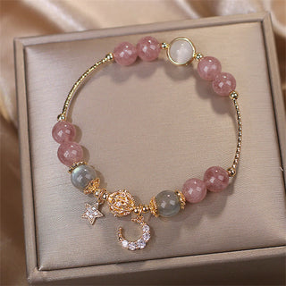 Buddha Gift Strawberry Quartz Moonstone Moon Star Love Bracelet