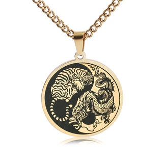 Buddha Gift Tiger Dragon Titanium Steel Chain Necklace Harmony Pendant