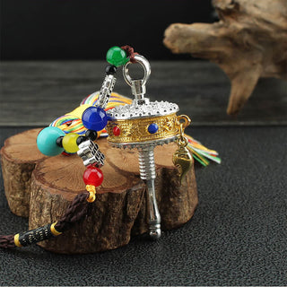Buddha Gift Tibet Om Mani Padme Hum Prayer Wheel Tassel Bag Car Hanging Decoration