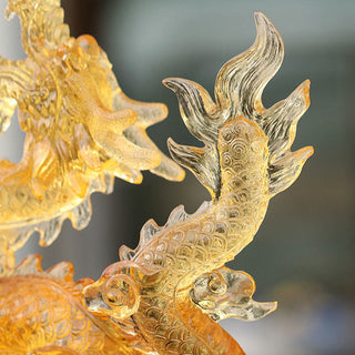 Buddha Gift Handmade Chinese Zodiac Yellow Dragon Liuli Crystal Art Piece Luck Protection Home Office Decoration