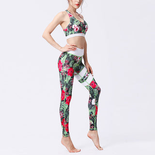 Buddha Gift 2Pcs Sunflower Flowers Leaves Print Top Pants Sports Fitness Yoga Women's Yoga Sets