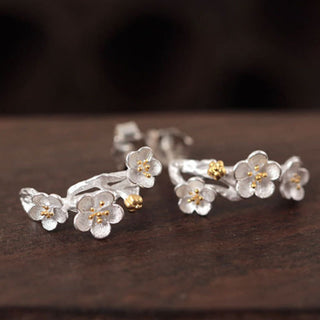 Buddha Gift 925 Sterling Silver Plum Blossom Floral Blessing Earrings
