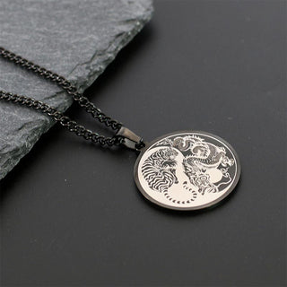 Buddha Gift Tiger Dragon Titanium Steel Chain Necklace Harmony Pendant