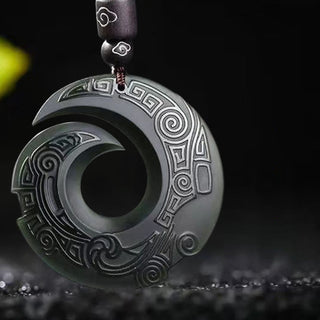 Buddha Gift One's Luck Improves Design Patern Hetian Cyan Jade Peace Buckle Luck Necklace Pendant