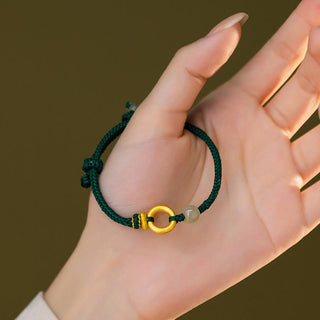Buddha Gift 999 Sterling Silver Peace Buckle Hetian Jade Bead Luck Green Rope Braided Bracelet