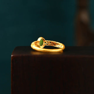 Buddha Gift Auspicious Cloud Pattern Cyan Jade Luck Adjustable Ring