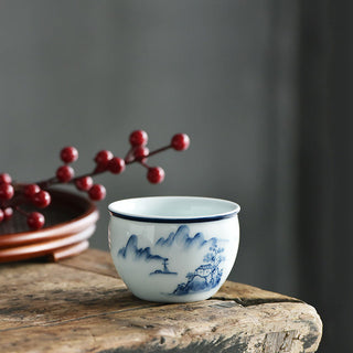 Buddha Gift Koi Fish Lotus Flower Leaf Mountains Tree Ceramic Teacup Kung Fu Tea Cup 130ml