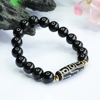 Buddha Gift Tibetan Nine-Eye Dzi Bead Black Onyx Power Bracelet