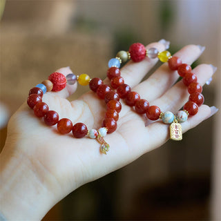 Buddha Gift Natural Red Agate Peace Talisman Fu Character Dragon Tail Confidence Charm Bracelet