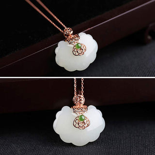 Buddha Gift 925 Sterling Silver White Jade Blessing Happiness Necklace Chain Pendant
