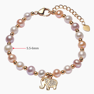Buddha Gift 18K Gold Plated Pearl Elephant Zircon Charm Sincerity Bracelet