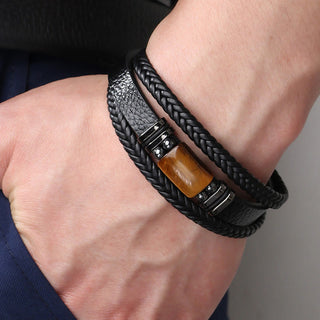 Buddha Gift Tiger Eye Power Magnetic Buckle Multilayered Leather Bracelet