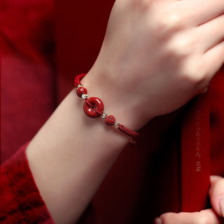Buddha Gift Handmade Lotus Cinnabar Peace Buckle Blessing Braid Bracelet