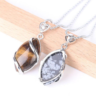 Buddha Gift Marquise Pattern Natural Crystal Stone Charm Necklace Pendant