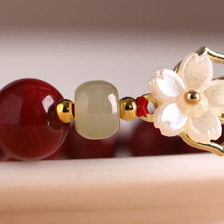 Buddha Gift Natural Cinnabar Jade Beaded Tridacna Stone Flower Blessing Bracelet