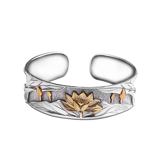 Buddha Gift 925 Sterling Silver Lotus Flower Calm Bracelet Adjustable Bangle