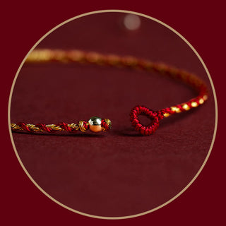 Buddha Gift 14K Gold Plated Handmade Red Gold Rope King Kong Knot Braided Luck Bracelet