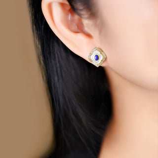 Buddha Gift 925 Sterling Silver Tridacna Stone Lazurite Prismatic Design Blessing Earrings Necklace Pendant Jewelry Set