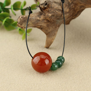Buddha Gift Red Agate Green Aventurine Green Bodhi Seed Bead Calm Leather Rope Necklace Pendant
