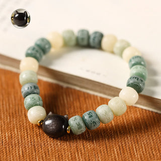 Buddha Gift Bodhi Seed Silver Sheen Obsidian Cat Head Om Mani Padme Hum Engraved Harmony Bracelet