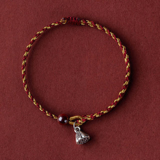 Buddha Gift Handcrafted Red Gold Rope Lotus Peace And Joy Charm Braid Bracelet